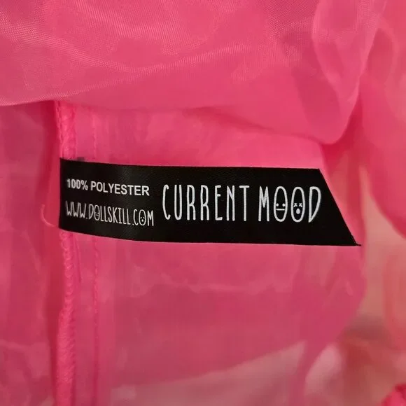 NEW‎ Dolls Kill pink sheer lace kawaii Pretty Imperfect tiered maxi dress gown S - Picture 9 of 10